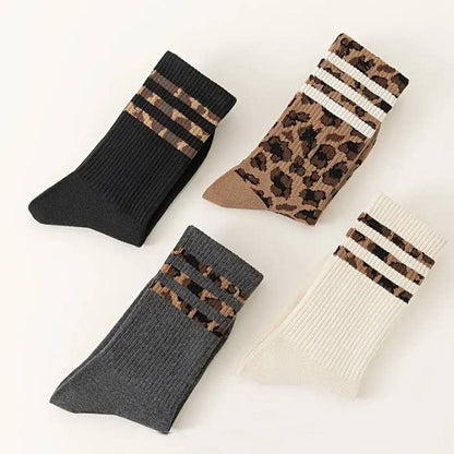 WOMAN ANIMAL LEOPARD HALF CREW THROWBACK SOCKS - Whimsical Details - ["crew socks","leopard","socks"]