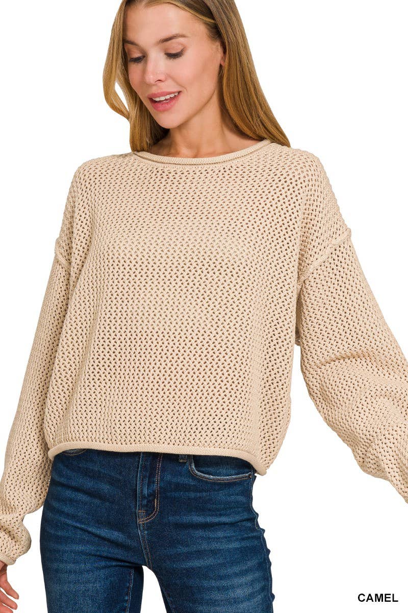 Textured Knit Drop Shoulder Sweater