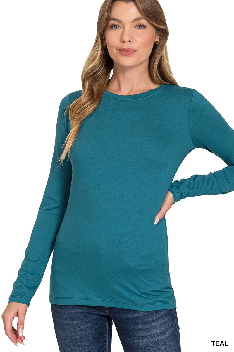 Brushed Microfiber Long Sleeve Round Neck Tee