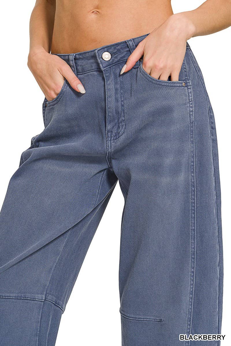 High Rise Barrel-leg Cropped Color Denim Pants