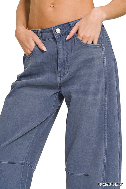 High Rise Barrel-leg Cropped Color Denim Pants