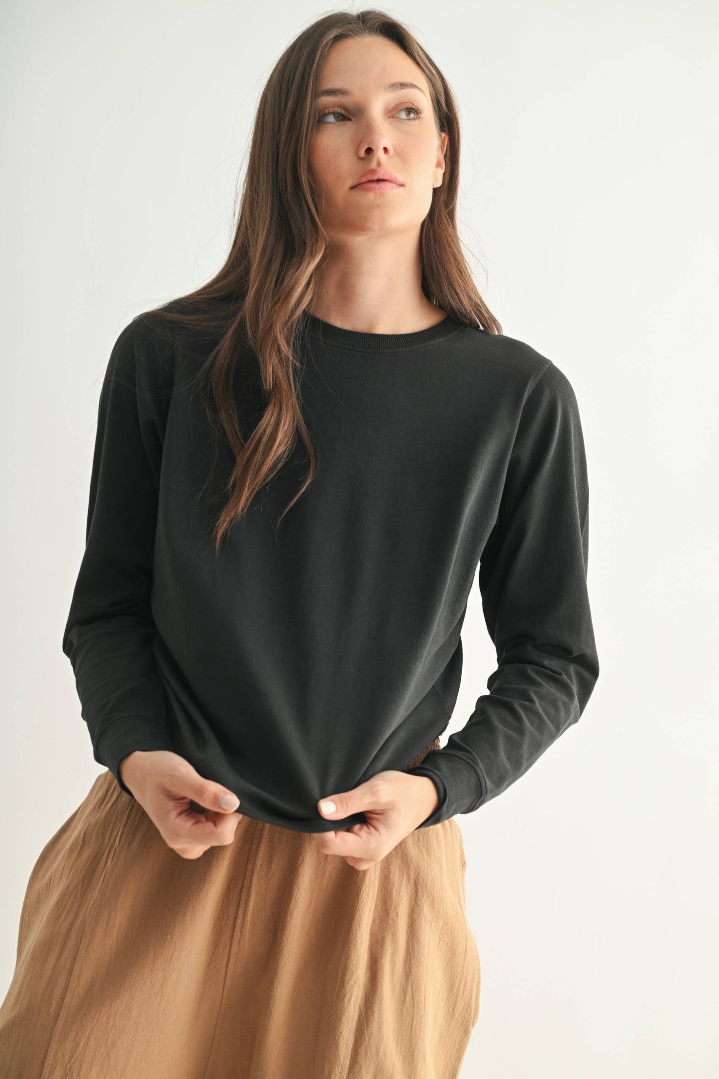 Stonewash Pima Cotton Boxy Long Sleeve - Whimsical Details - ["Basic","Red Clearance","shirt","tshirt","white shirt"]