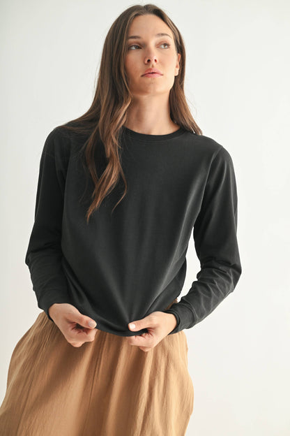 Stonewash Pima Cotton Boxy Long Sleeve - Whimsical Details - ["Basic","Red Clearance","shirt","tshirt","white shirt"]