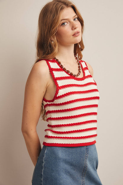 Striped Crochet Knit Tank