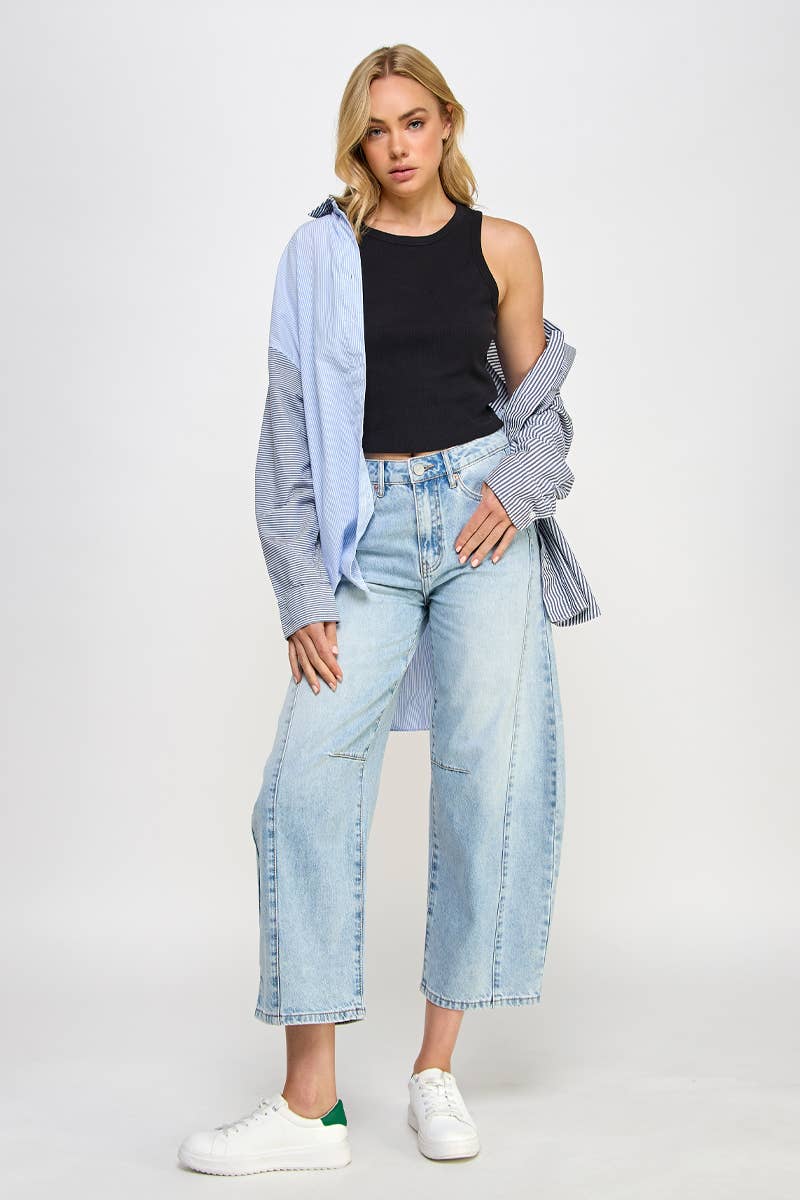 HIGH RISE BAGGY BARREL JEANS - Whimsical Details - ["baggy","barrel jeans","trendy"]
