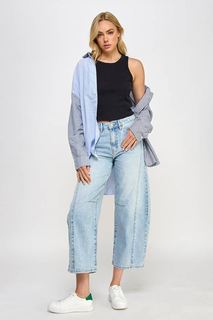 HIGH RISE BAGGY BARREL JEANS - Whimsical Details - ["baggy","barrel jeans","trendy"]