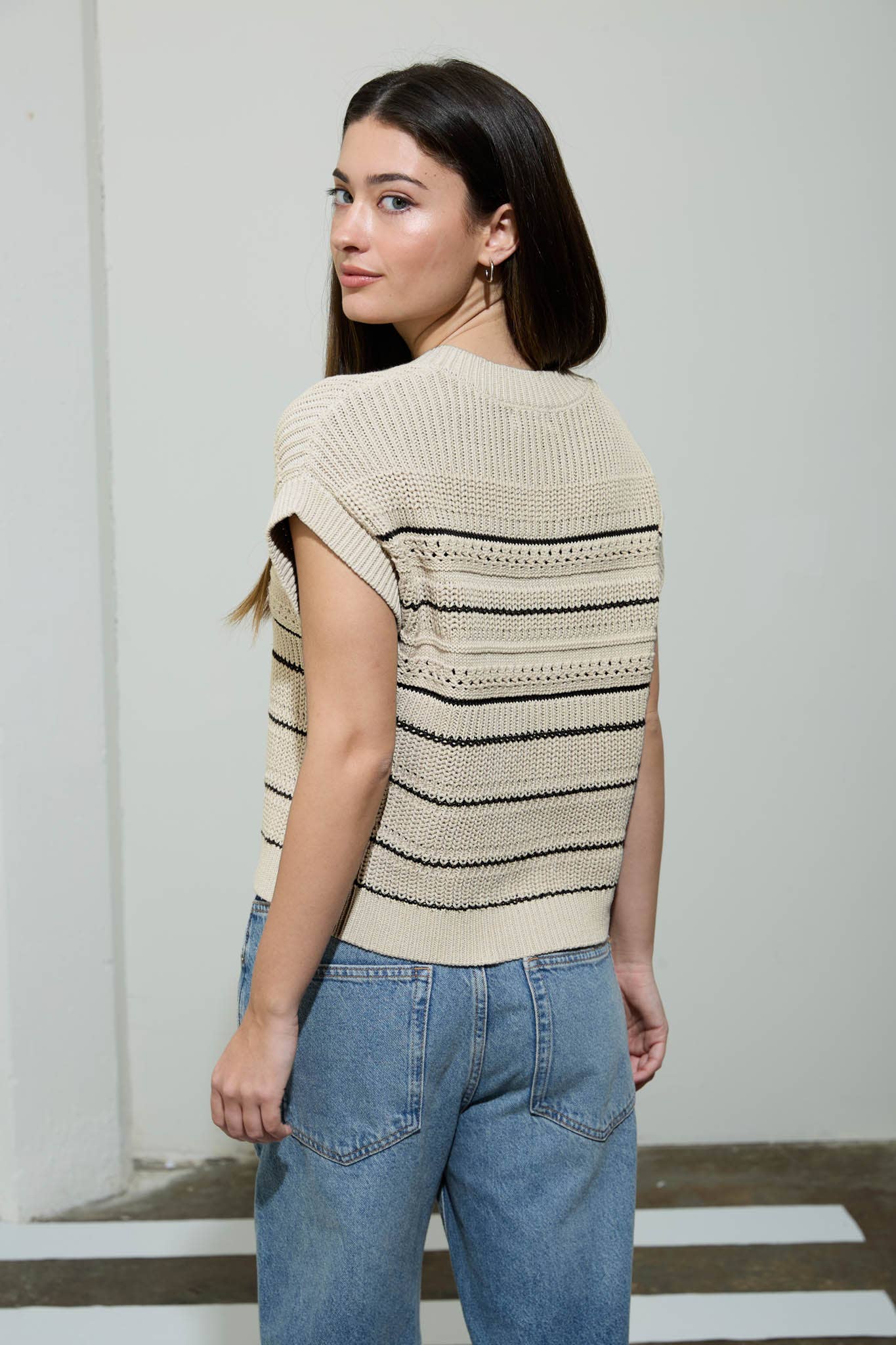 Multi-Stripe Short Sleeve Button Down Cardigan