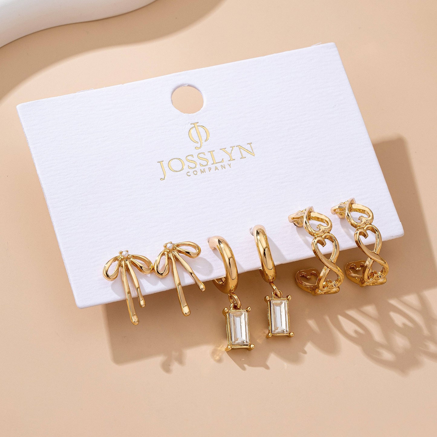 Baguette Stone Hoop, Bow Trio Earring Set