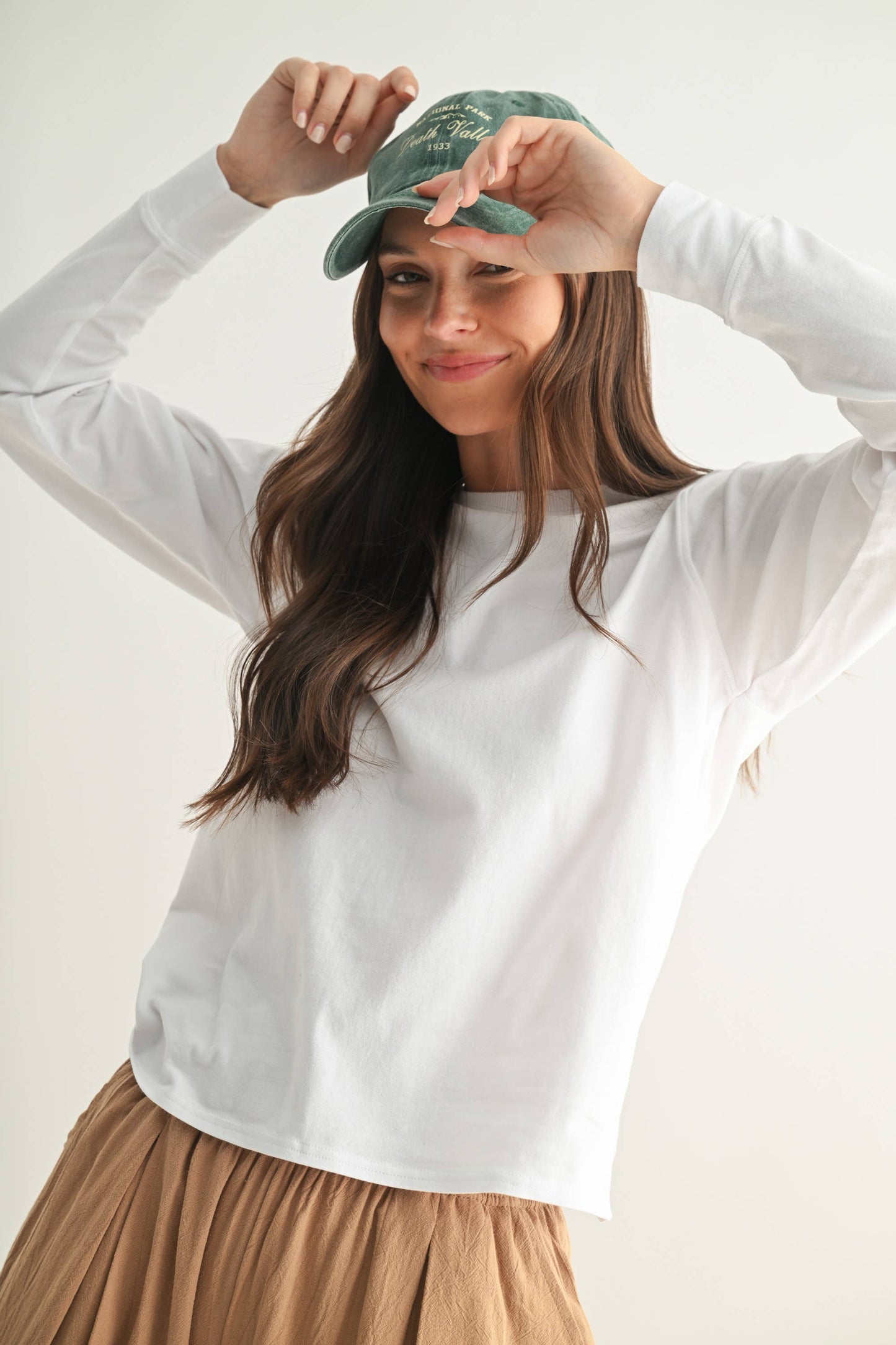 Stonewash Pima Cotton Boxy Long Sleeve - Whimsical Details - ["Basic","Red Clearance","shirt","tshirt","white shirt"]