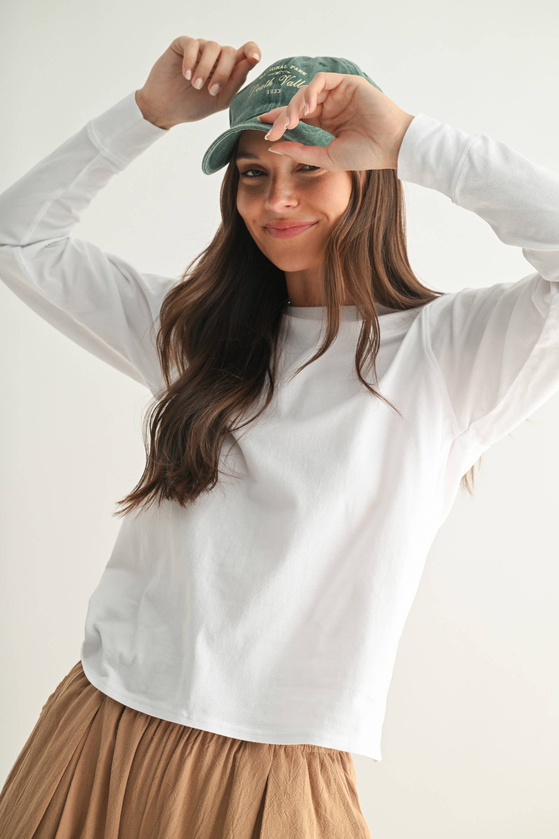 Stonewash Pima Cotton Boxy Long Sleeve - Whimsical Details - ["Basic","Red Clearance","shirt","tshirt","white shirt"]
