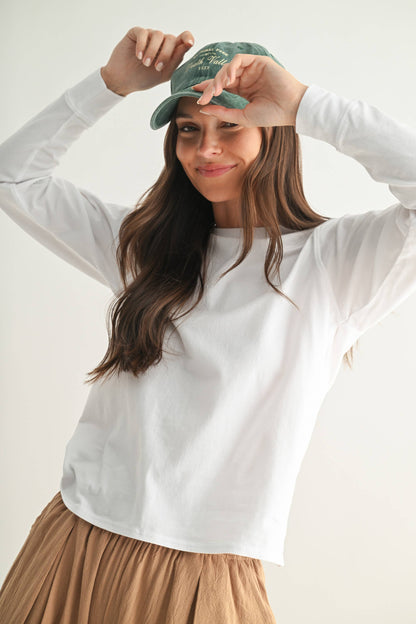 Stonewash Pima Cotton Boxy Long Sleeve - Whimsical Details - ["Basic","Red Clearance","shirt","tshirt","white shirt"]