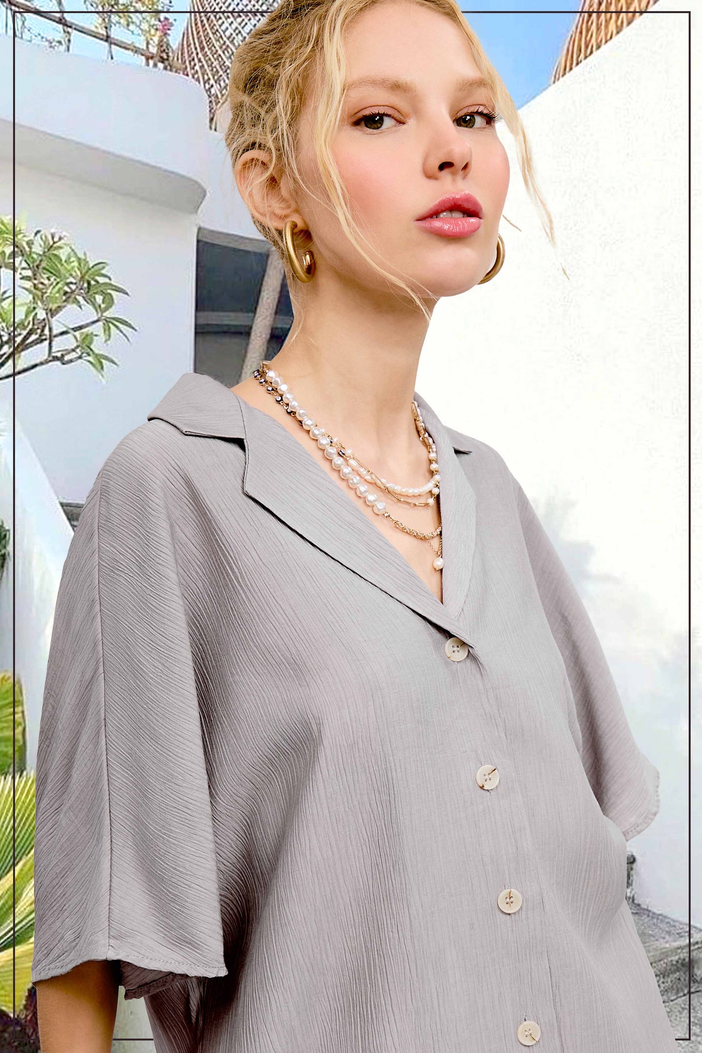 Lightweight Solid Button Down V-neck Shirts