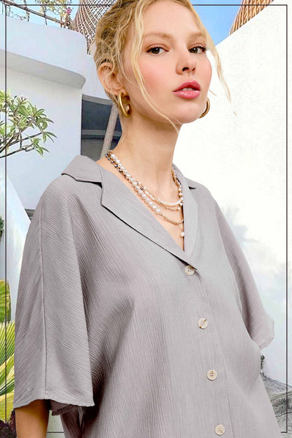 Lightweight Solid Button Down V-neck Shirts