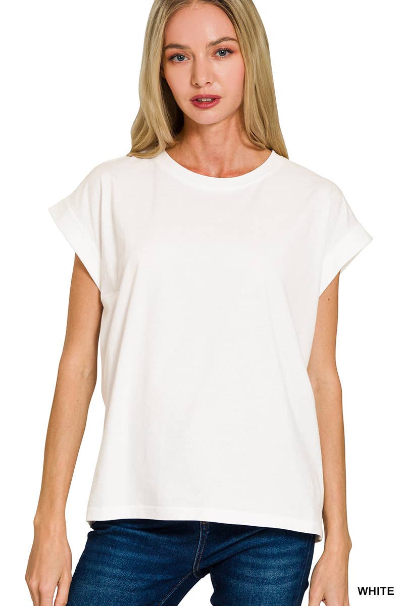 Round Neck Folded Short Sleeve T-shirt