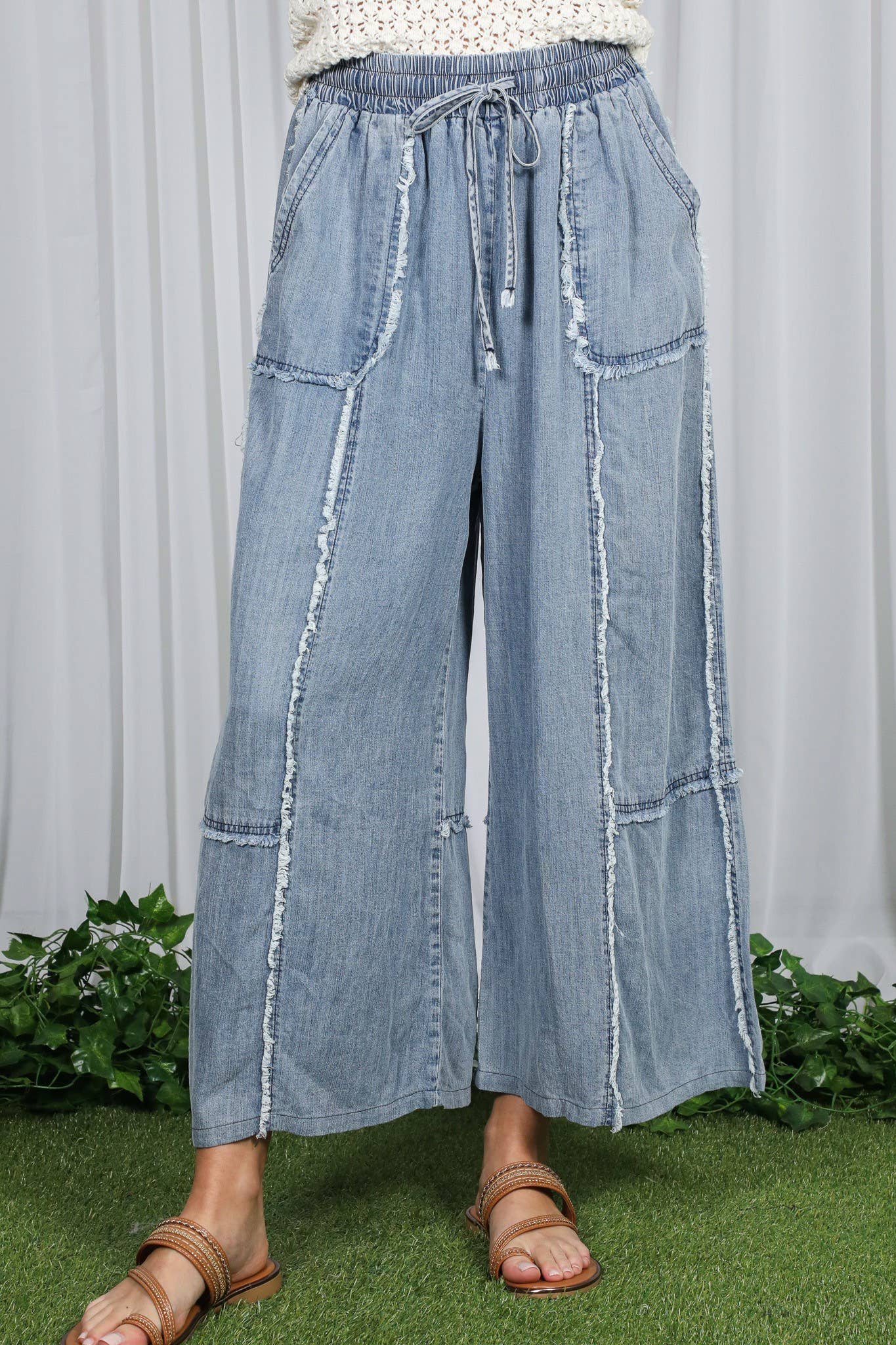 Self Fray 100%Tencel Chambray Washed Palazzo Pants