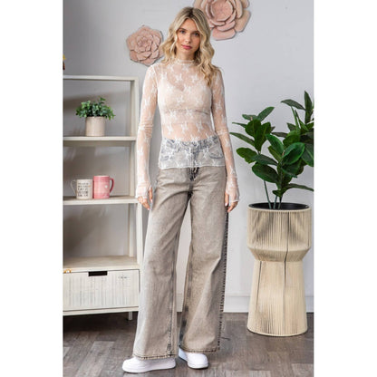 Lace Long Sleeve See Through Top