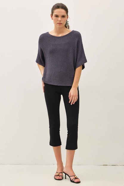 HORIZONTAL RIBBED DOLMAN SWEATER TOP
