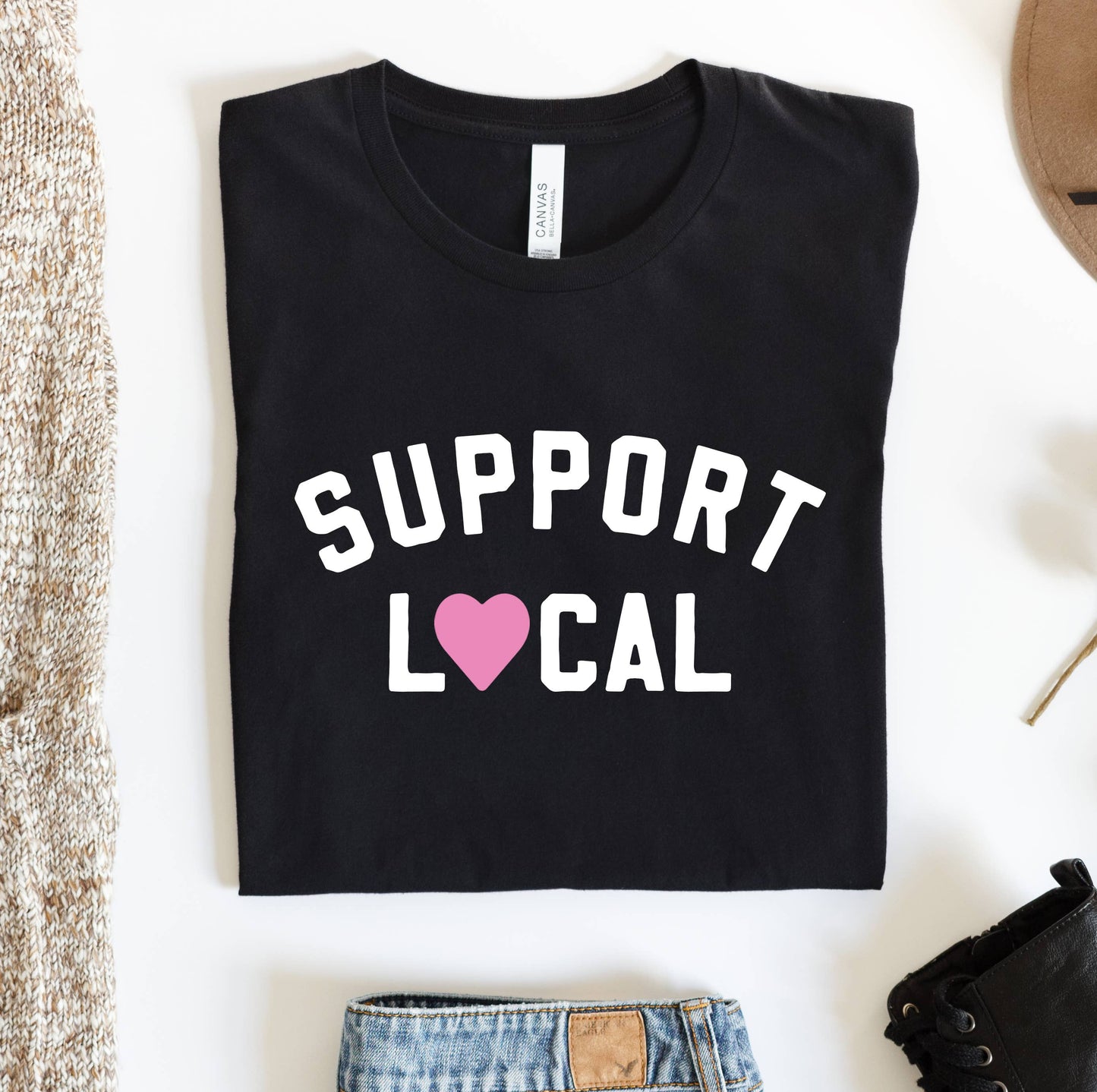 Support Local Shirt - Whimsical Details - ["black","black shirt","graphic tee","Red Clearance","Shop Local"]