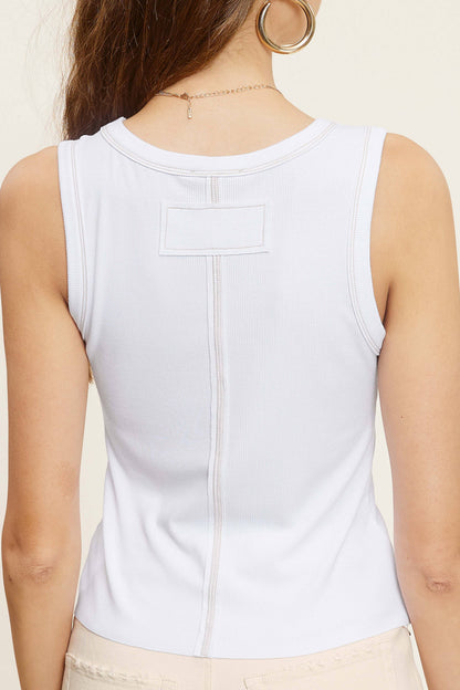 Mineral Washed Back Patch Detail Breathable Tank Top