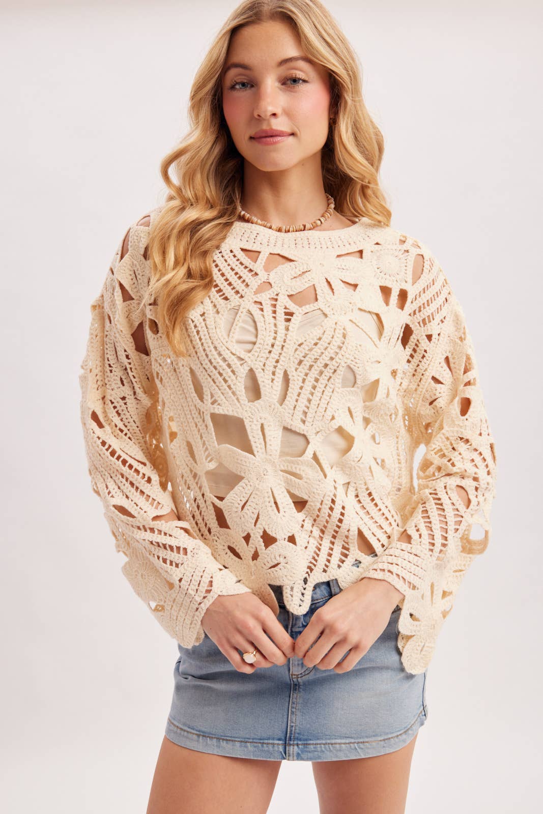 OVERSIZED OPEN-WORK CROCHET TOP