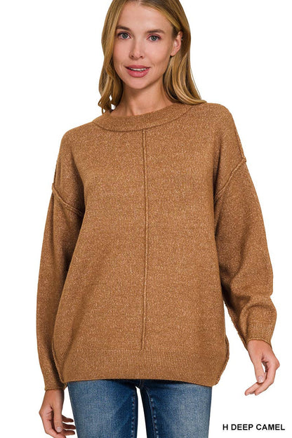 Garment Dyed Front Seam Round-neck Sweater