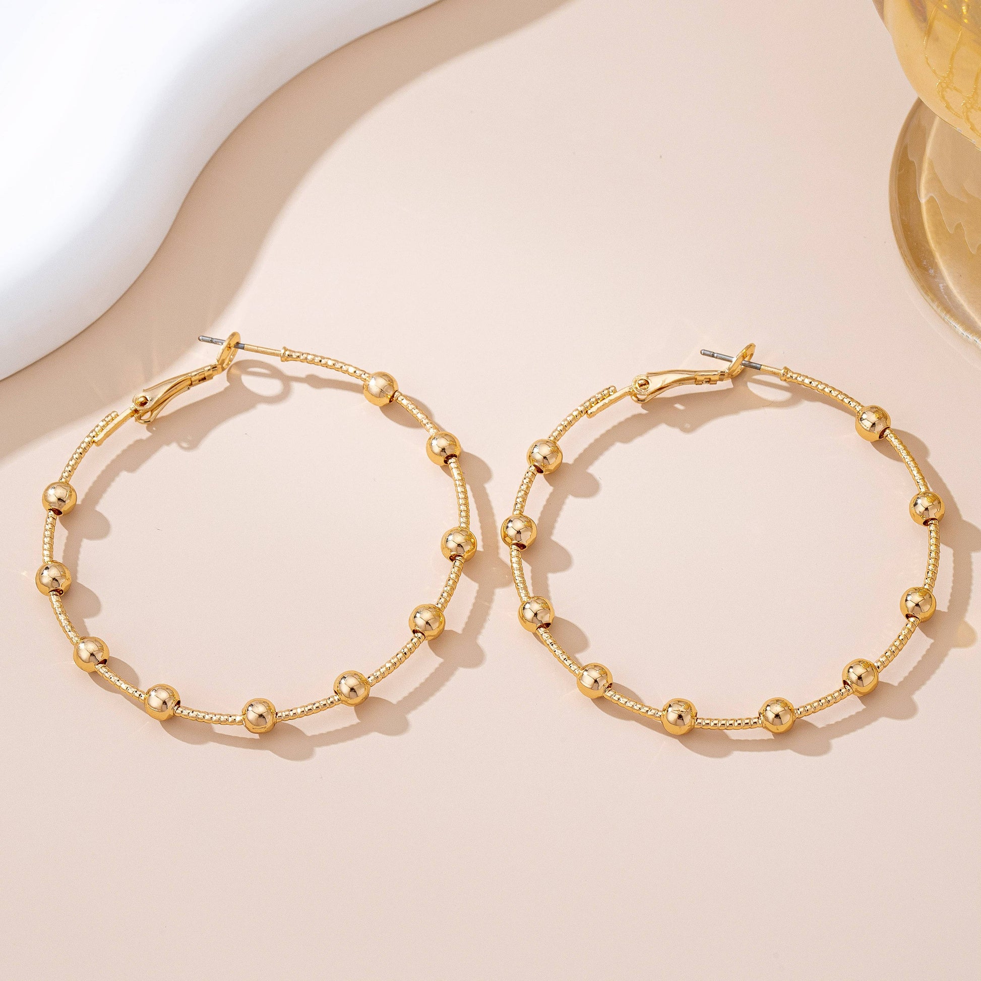 Classic Gold Ball Beaded Station Hoop Earrings - Whimsical Details - ["earrings"]