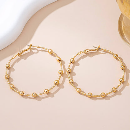 Classic Gold Ball Beaded Station Hoop Earrings - Whimsical Details - ["earrings"]