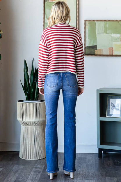 Mock Neck Stripe Sweater - Whimsical Details - ["button up","cardigan","snap cardigan","Spring","sweater"]