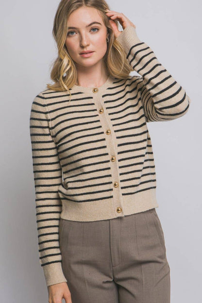 Striped Crew Neck Cardigan