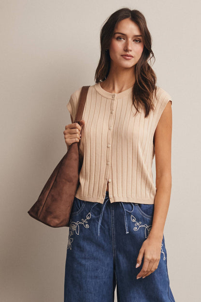 Ribbed Button-Front Knit Tank FSW0039