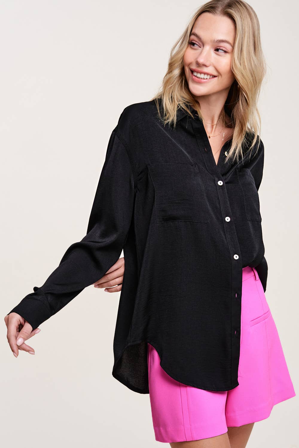 Silky and Flowy Button Down Long Sleeve Shirts - Whimsical Details - ["Blouse","button up","flowy","Long sleeve","Red Clearance","shirt","silky"]