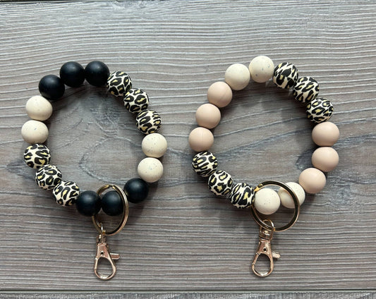 Neutral Leopard Wristlet Bracelet Key Ring - Whimsical Details - []