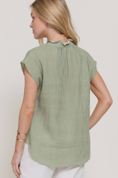 Dolman Slv V-neck Stripe Gauze Blouse