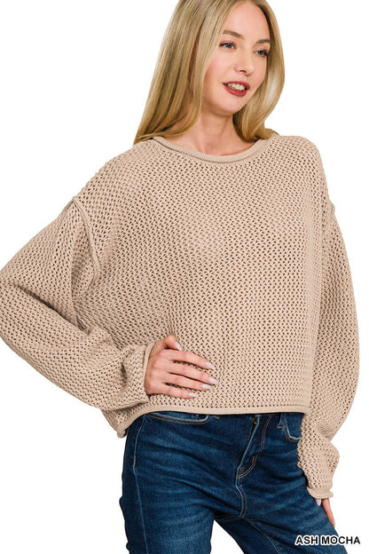 Textured Knit Drop Shoulder Sweater