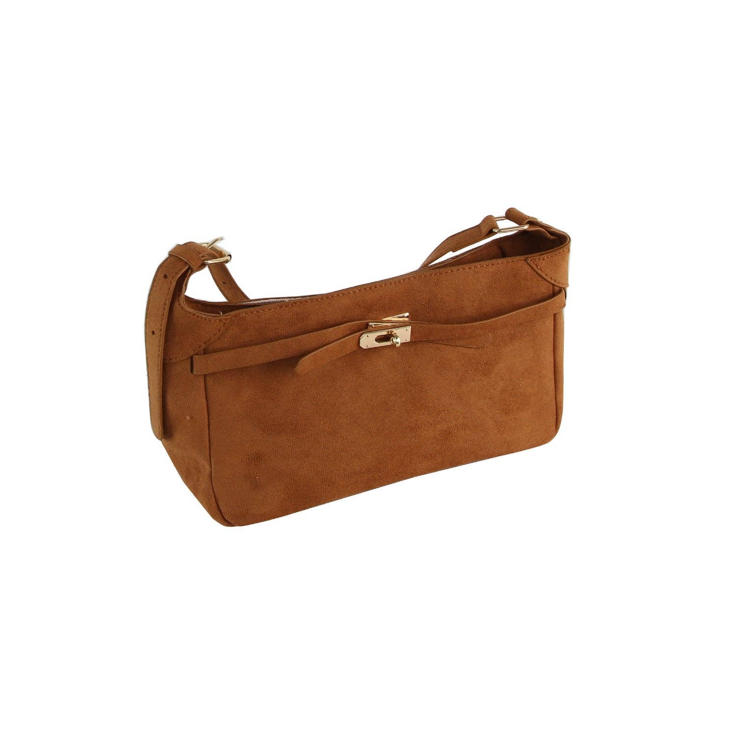 Suede Buckle Shoulder Bag - Whimsical Details - ["brown","Brown Purse","suede"]