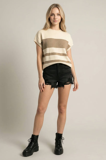 Crew Neck Striped Sweater Top