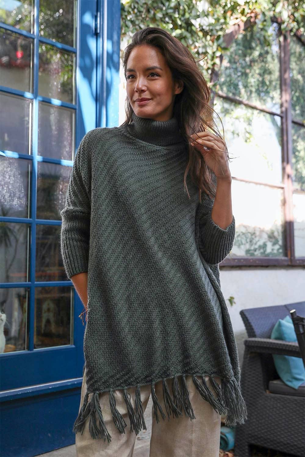 Cozy Roll Neck Poncho Sweater