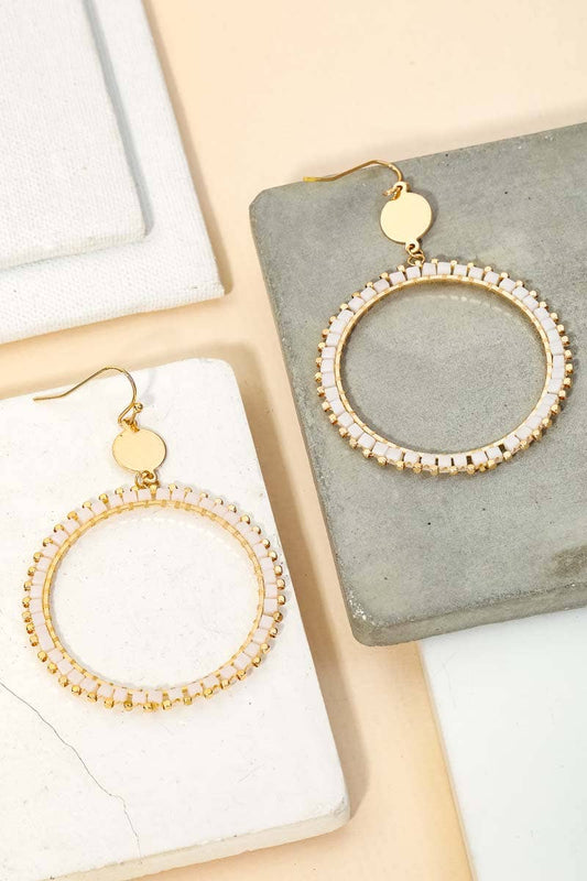 Beaded Circle Cutout Drop Earrings