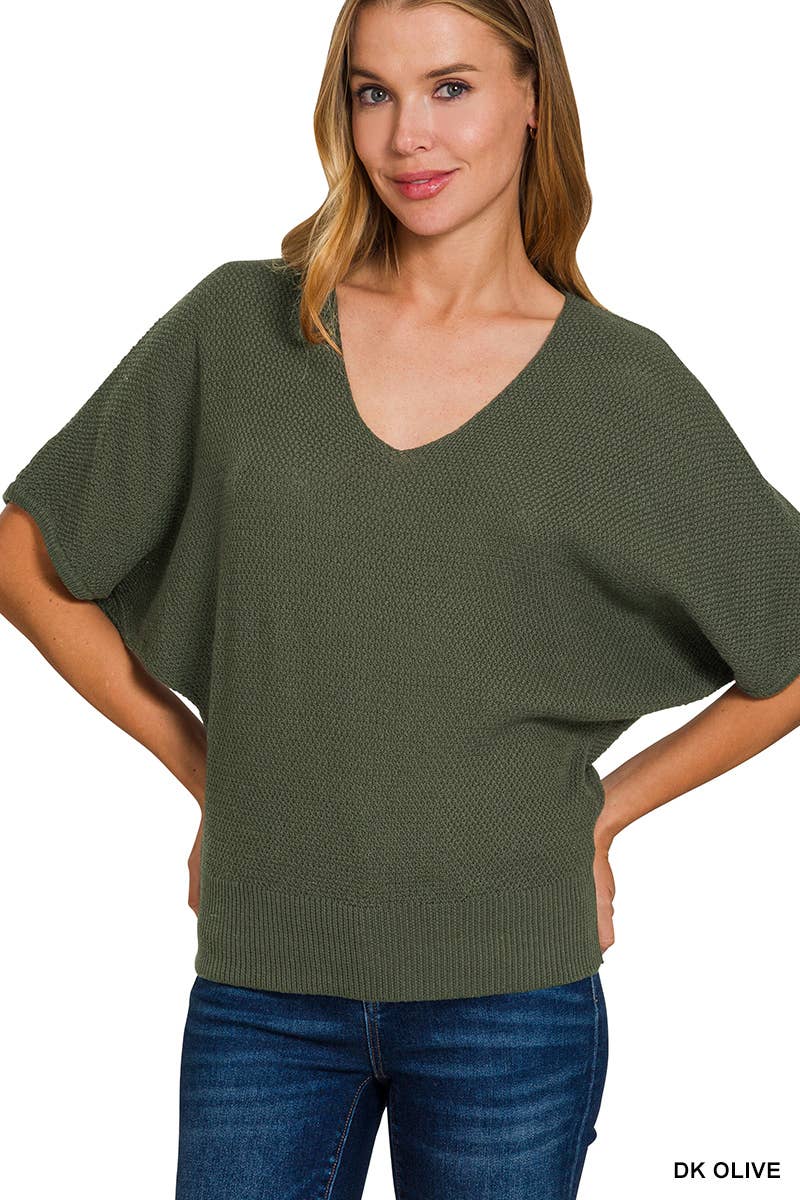 V-neck Short Sleeve Dolman Sweater