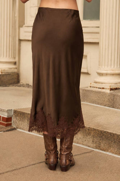 Satin Lace Hem Slip-on Pencil Skirt