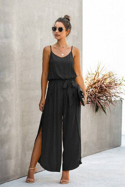 Spaghetti Strap Wide Leg Jumpsuit - Whimsical Details - jumpsuit, romper, spagetti strap, summer, wide leg