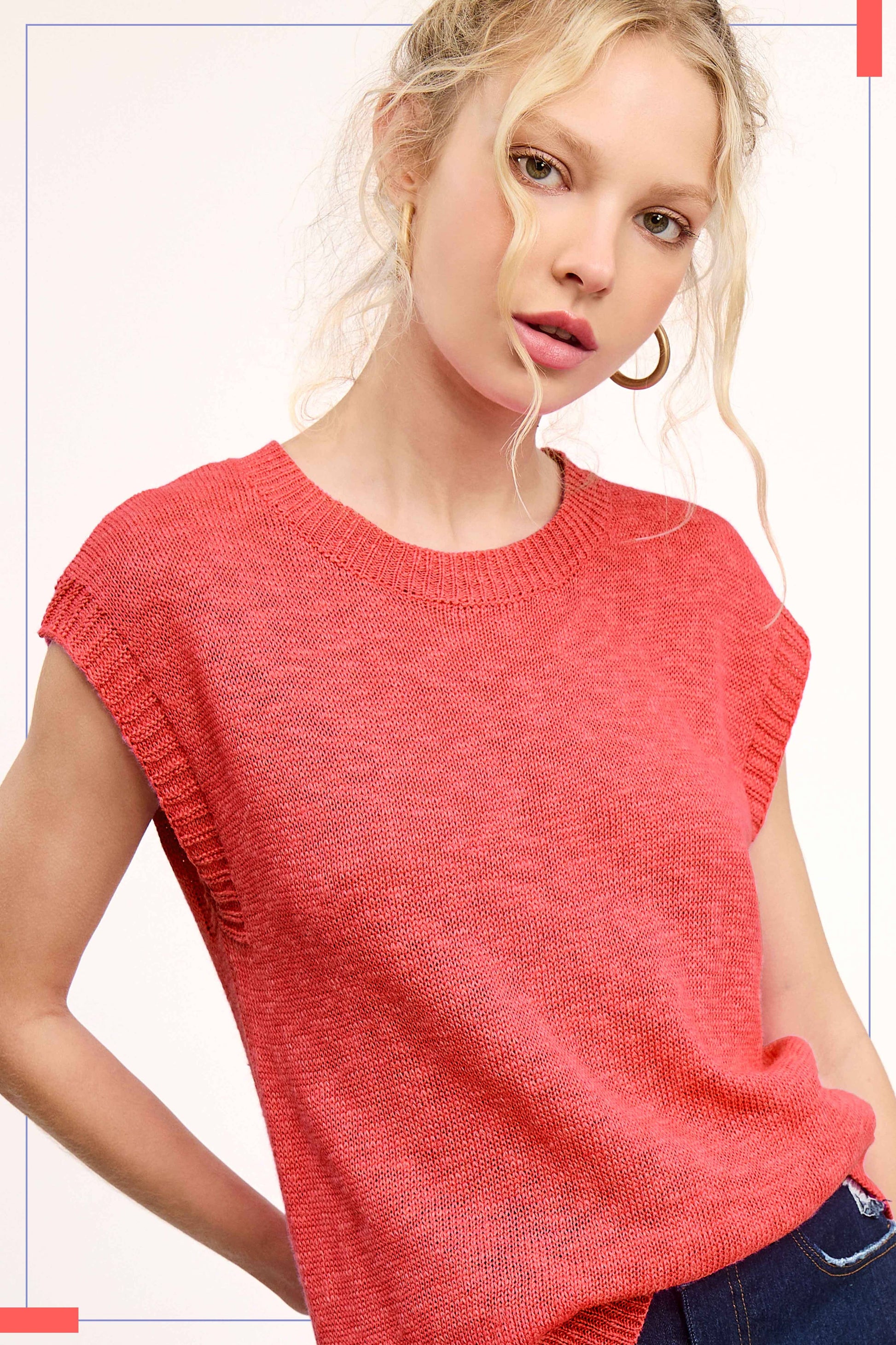 Loose Fit Sleeveless Ribbed Knit Crew Neck Top - Whimsical Details - ["Milk","sweater Tank","tank","tank top"]