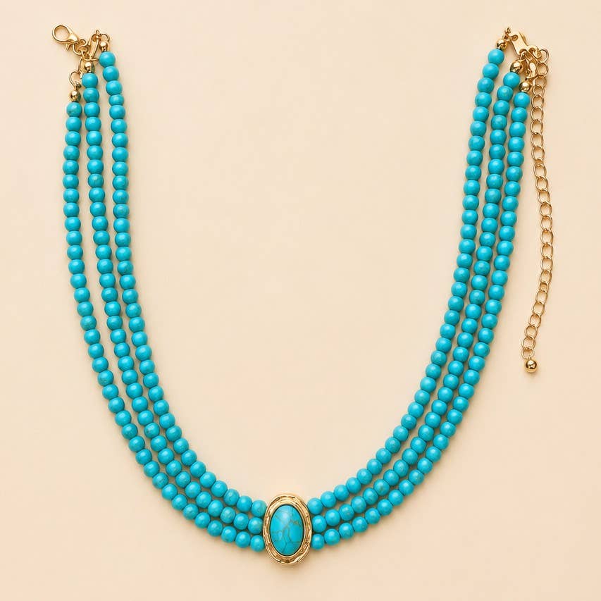 Becky Bohemian Multi Strand Turquoise Bead Necklace
