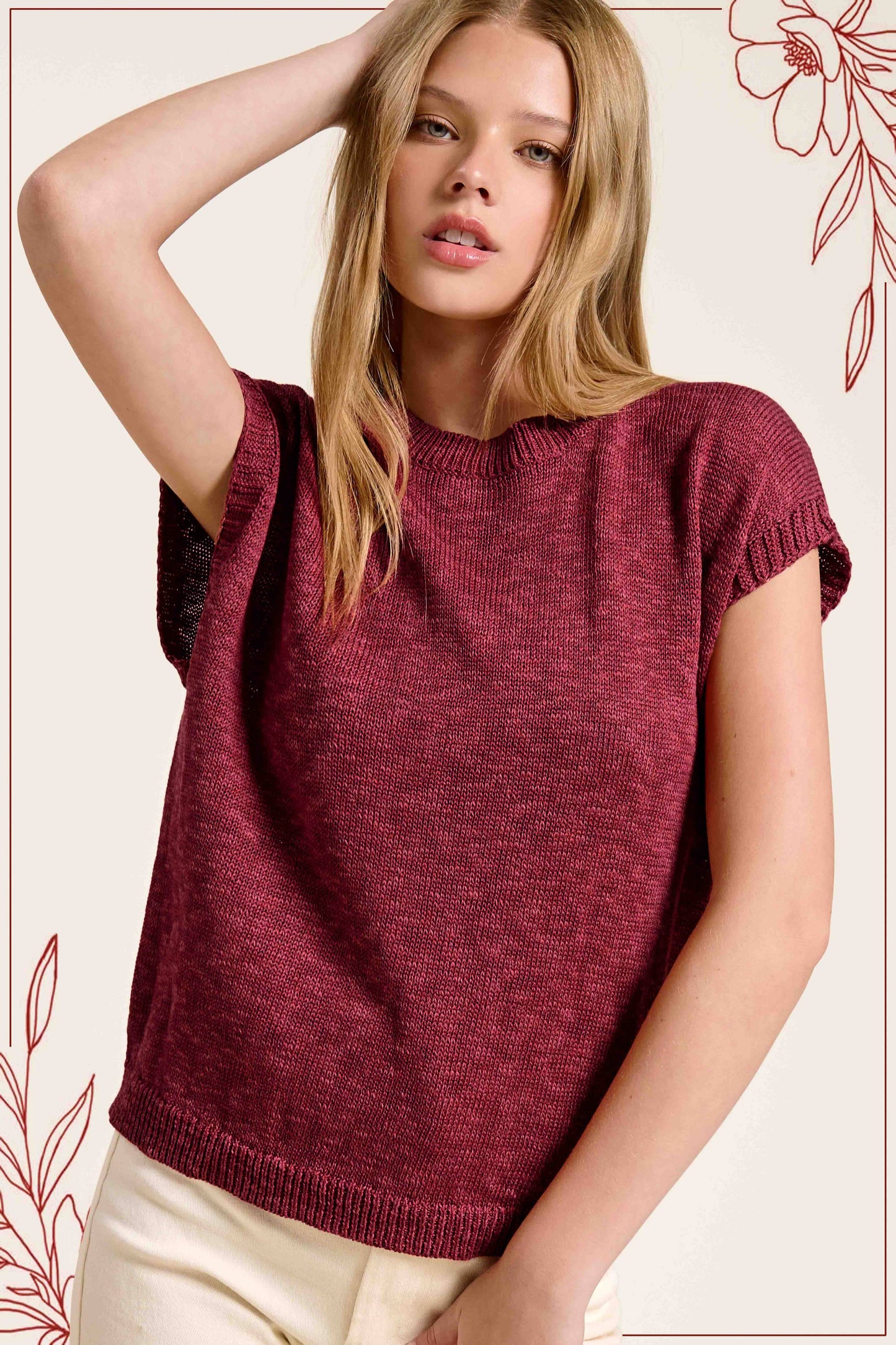 Loose Fit Sleeveless Ribbed Knit Crew Neck Top - Whimsical Details - ["Milk","sweater Tank","tank","tank top"]