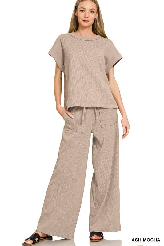 Ribbed Short Sleeve Tee N Pants