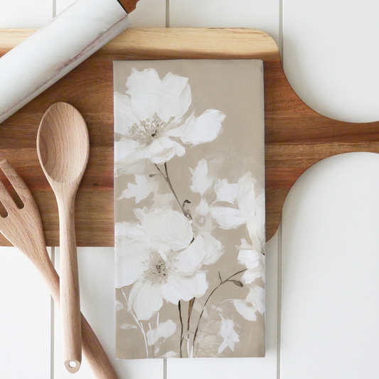 Neutral Floral Kitchen Tea Towel