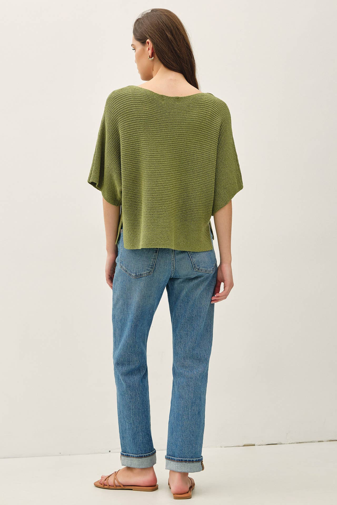 HORIZONTAL RIBBED DOLMAN SWEATER TOP