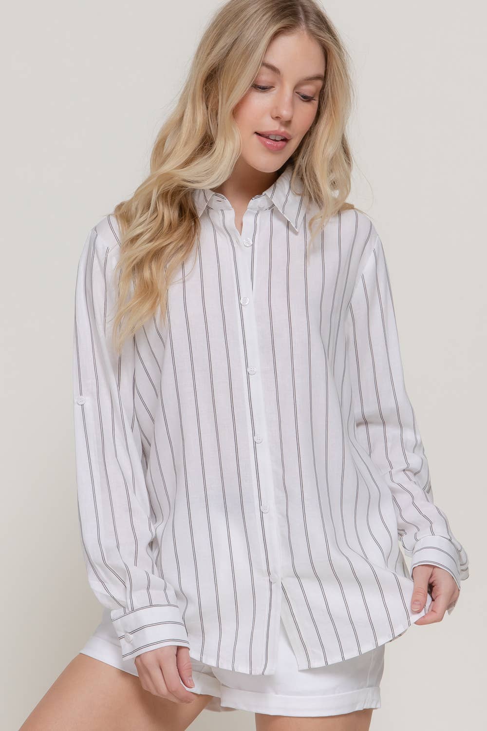 Long Sleeve Button Down Stripe Linen Oversized Shirt