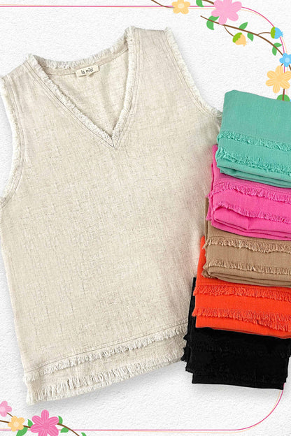 Soft Washed Gauze Cut Edge V-neck Top