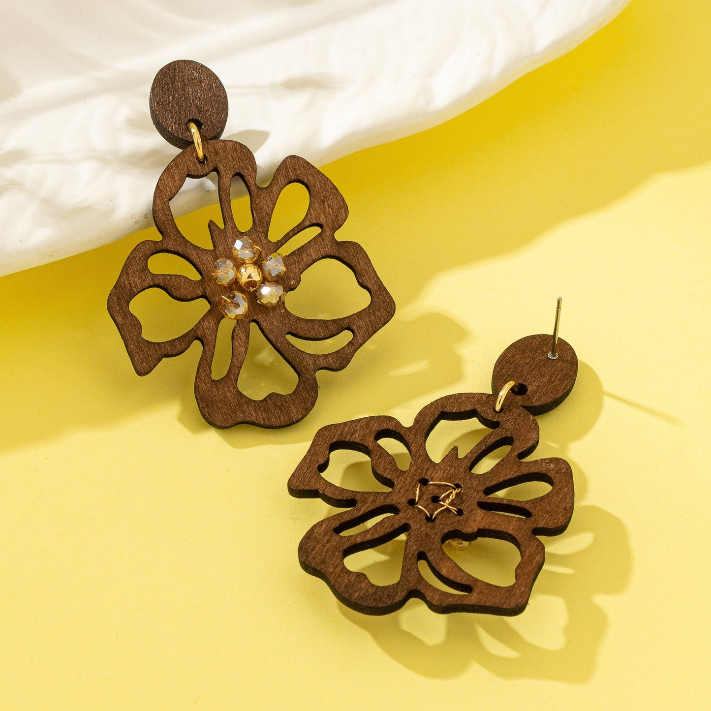 Sally Wooden Floral Drop Earrings